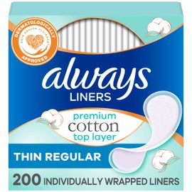Always Panty Liners for Women Premium Cotton Liners 200 Count