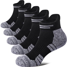 FNOVCO Womens Ankle Socks for Running, Hiking, Biking, Walking, Thick Cushioned Athletic Socks With Tab 5 Pairs (5 Pairs Black, 9-11)