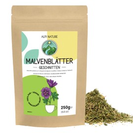 Malvenblätter 250g von Alpi Nature, Tee lose, Malvenblätter getrocknet und geschnitten zur Zubereitung von Malvenblätter Tee, Malventee, Tee Malve und Kräutertee