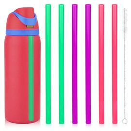 6pcs Straw Replacements for Owala FreeSip 40oz, Reusable Plastic Straws with Cleaning Cleaner Brush for Insulated Stainless Steel Silicone Water Bottle Tumbler Cup Rubber Accessories Parts (3 Colors)