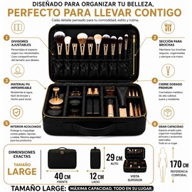 Organizador de Maquillaje Large con Divisores Ajustables, Compartimento para Brochas, Estuche Impermeable de Viaje con Gran Capacidad y Diseño Premium
