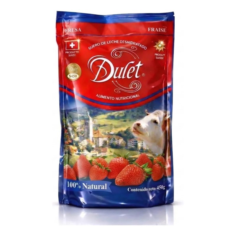 Lactosuero deshidratado en polvo-Producto Suizo-Ingredientes naturales-Con chispas de fresa deshidratada-Alta