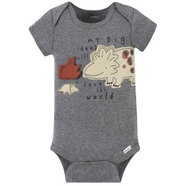 Gerber Baby Boys' 4-Pack Short Sleeve Onesies Bodysuits, Dino Grey, 18 Months