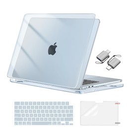 MOSISO Funda Compatible con MacBook Air 15 Pulgadas Case 2025-2023 M4 A3241 M3 A3114 M2 A2941,Carcasa Rígida de Plástico&Cubierta de Teclado&Protector de Pantalla&Adaptador Tipo C,Azul Cielo Cristal
