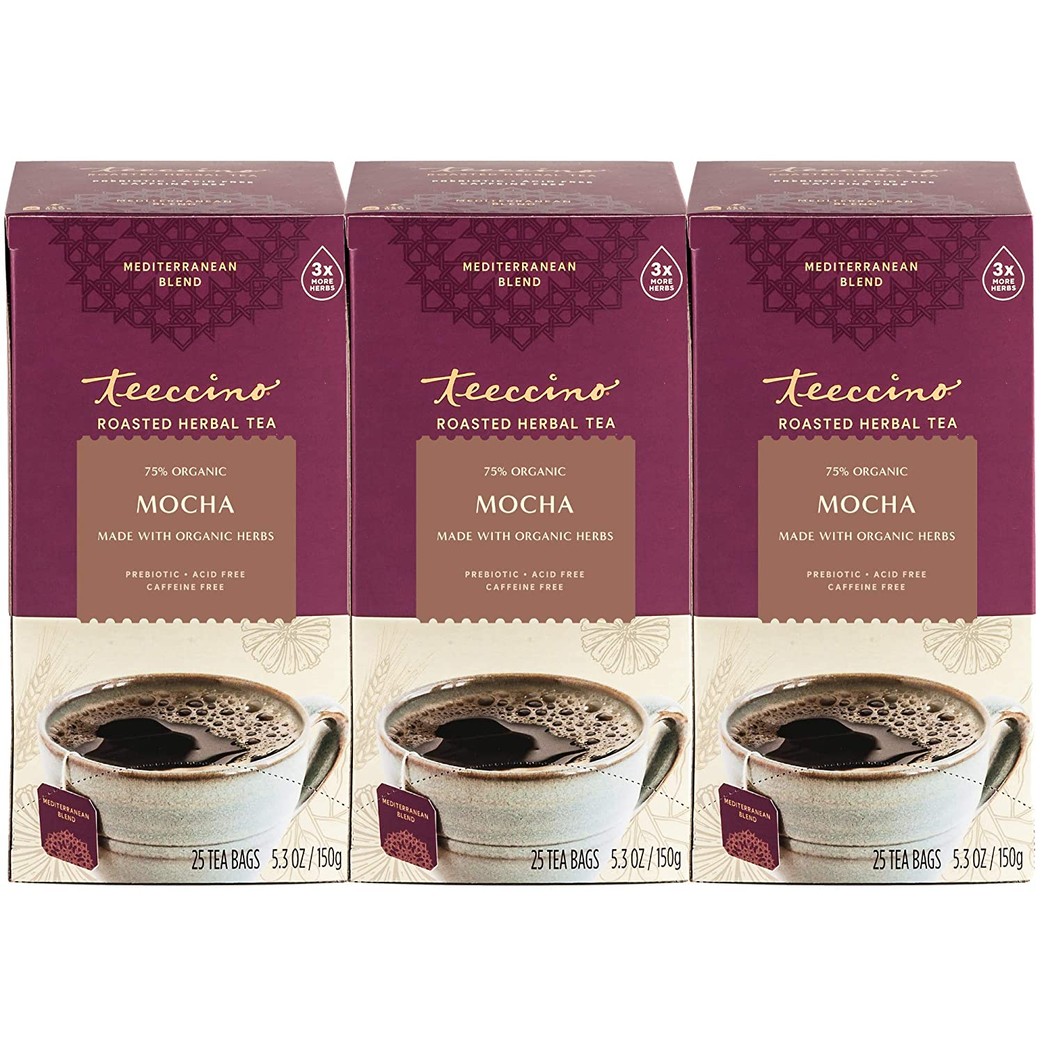 Teeccino Herbal Tea – Mocha – Rich & Roasted Herbal Tea That’s Caffeine Free & Prebiotic for Natural Energy, 25 Tea Bags