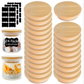 Oui Yogurt Jar Lids - 24 Pcs Oui Lids - Made of Natural Bamboo Wood, with Silicone Sealing Ring and Oui Yogurt Jar Label for 5 oz Oui Yogurt Jars
