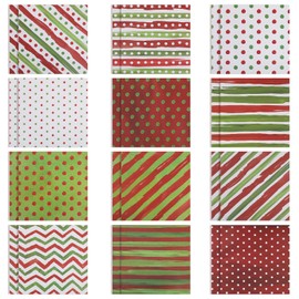 24 Sheets Christmas Pattern Paper, 11.81x11.81 Inch Double-Sided Xmas Craft Paper Red Green Textured Scrapbook Paper for Scrapbook Cards Making (12 Designs)