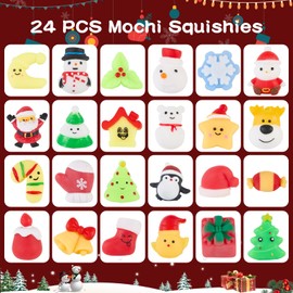 Budbof Christmas Advent Calendars 2024 Kids with 24pcs Cute Mochi Squishy Countdown Toys for Boys Girls Stocking Stuffers Xmas Party Favor Gifts