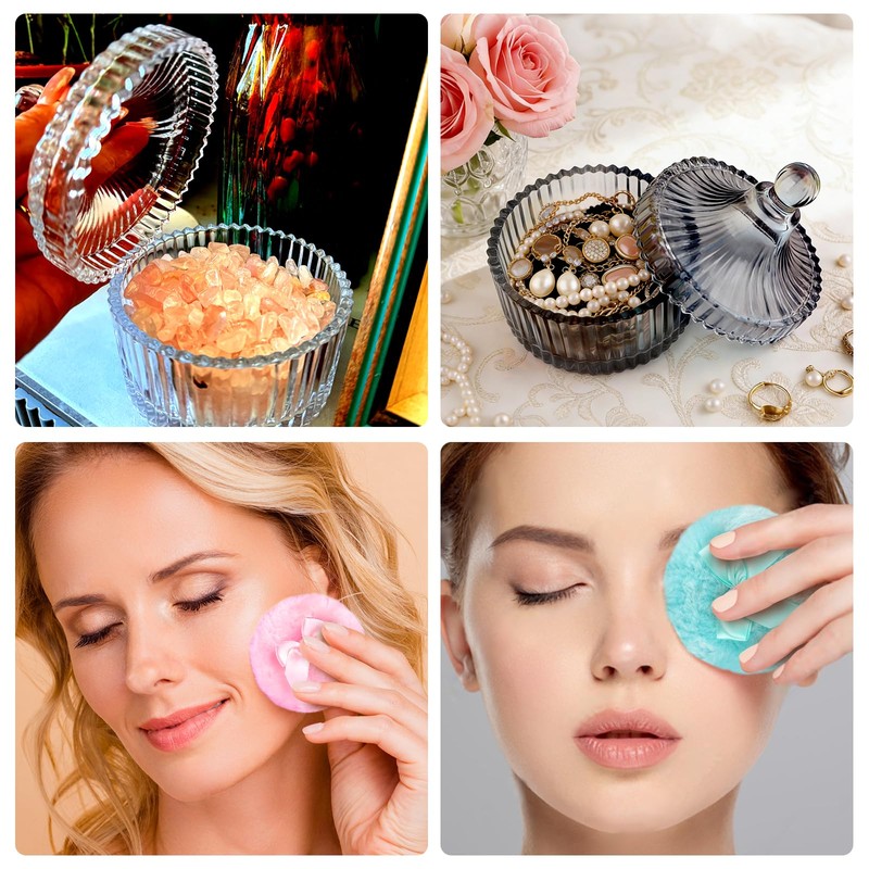 4 Pcs Large Body Powder Puff and Container Large Glass
