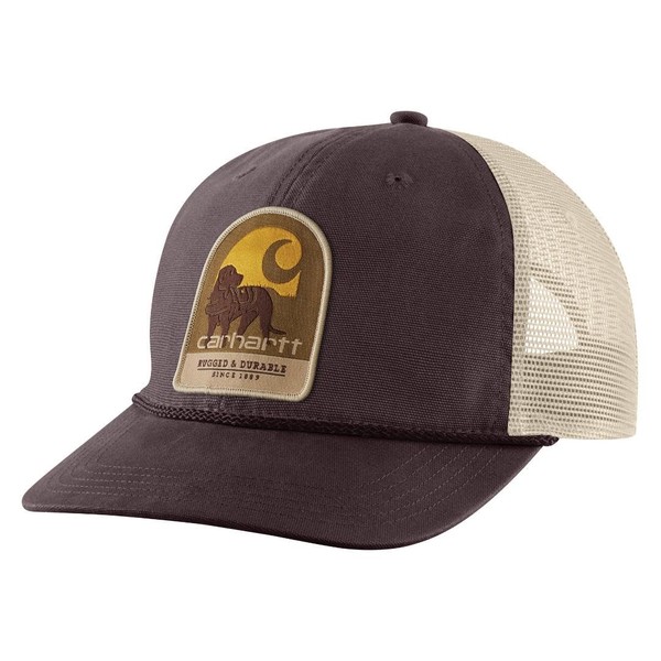 Carhartt Men's Canvas Mesh-Back Dog Patch Cap, Dark Sepia, One