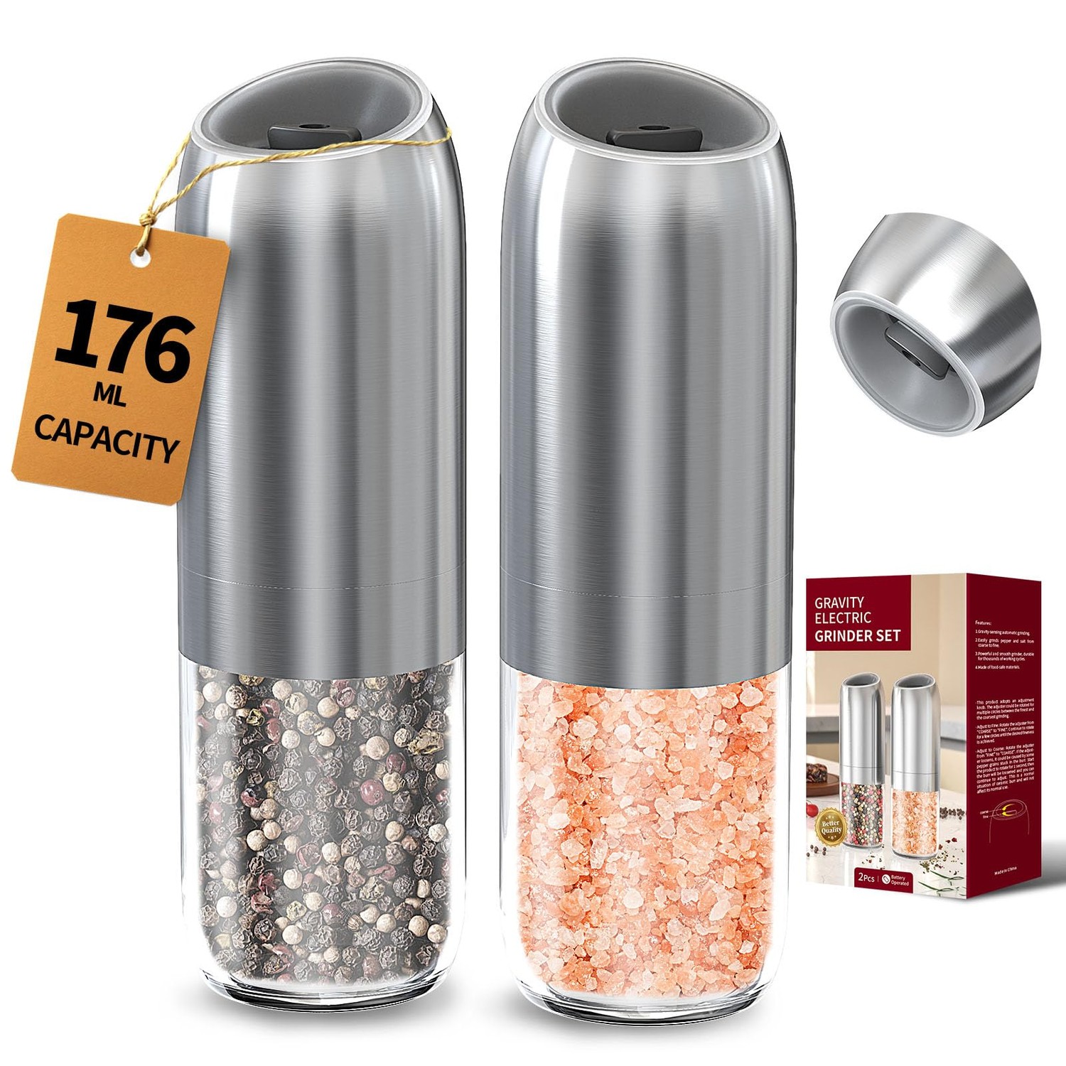 CIRCLE JOY Gravity Electric Salt and Pepper Grinder Set Battery Powered ...