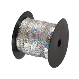 FONGKNOX 100 Yards Metallic Shiny Trim 6mm Sequin Trim Sewing Cords Flat Round Sequin Cord Ribbon Sequin Cord for DIY Sewing Crafts Jewelry Making Laser Silver