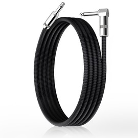 GOGHOST Guitar Cables 6.6FT, Electric Bass Amp Cord Braided, 1/4 Quarter Inch Straight to Right Angle Instrument Cable Pro Audio (Black, 1Pack)