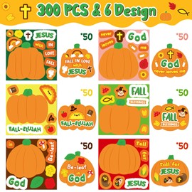 Haooryx 300pcs Make Your Own Pumpkin Face Scene Sticker Roll, Make A Cartoon Pumpkin DIY Sticker, Mix and Match Fall Theme Pumpkin-Shaped Religious Sticker for Kids Autumn Thanksgiving Party Supply