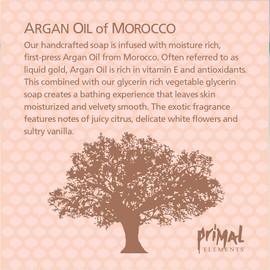 Primal Elements Glycerin Bar Soap | Helps All Skin Types, Sensitive, Oily & Dry Skin | NO PARABENS, VEGAN, GLUTEN FREE, 100% VEGETABLE BASE - (Argan) (Pack of 2)