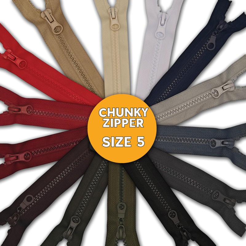 Black Chunky Zip Open-End Fastener Single Slider One Way Resin