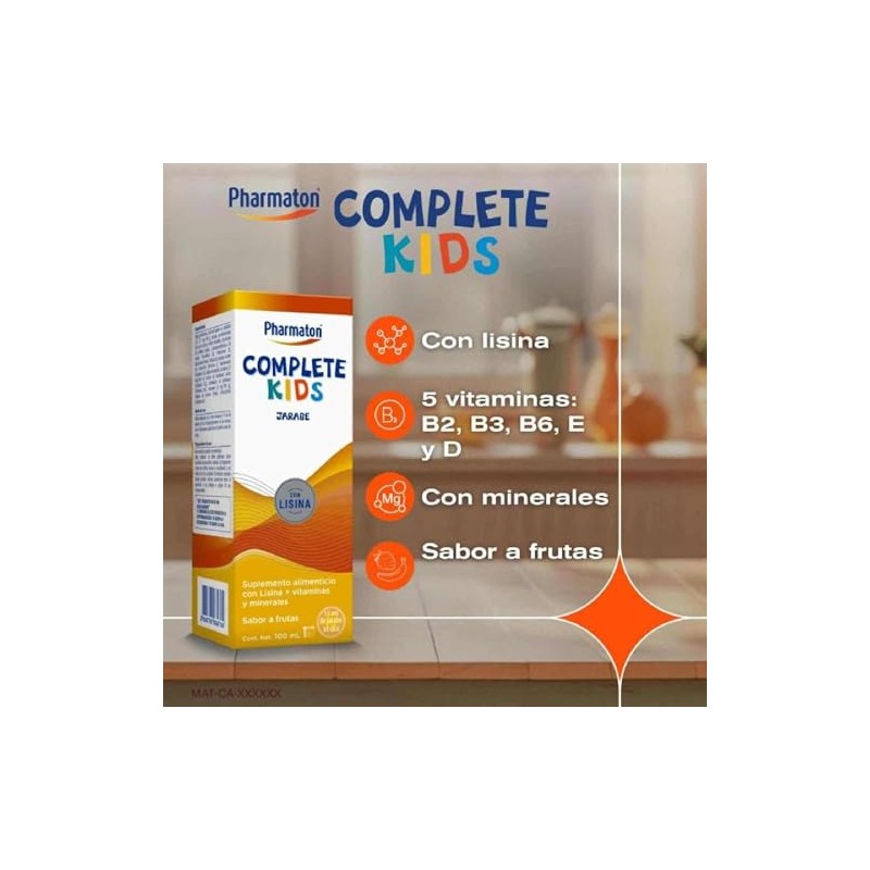 Pharmaton Complete Kids Suplemento Alimenticio en Jarabe, 100 ml. Complementa