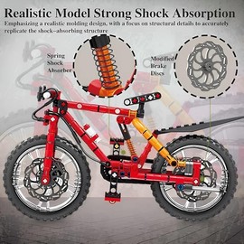 Mountain Bike Building Blocks Set 212 PCS Bicycle Model Kit for Kids & Adults | Realistic Design & Movable Parts | STEM Construction Toy & Display Gift (Red) 15cm height & 25cm length