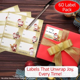 Christmas Labels Stickers for Presents - 60 Christmas Sticky Labels with Cute Xmas Designs - Size 65 x 45mm Christmas Stickers for Presents - Easy Write Surface Christmas Labels by Innoveem