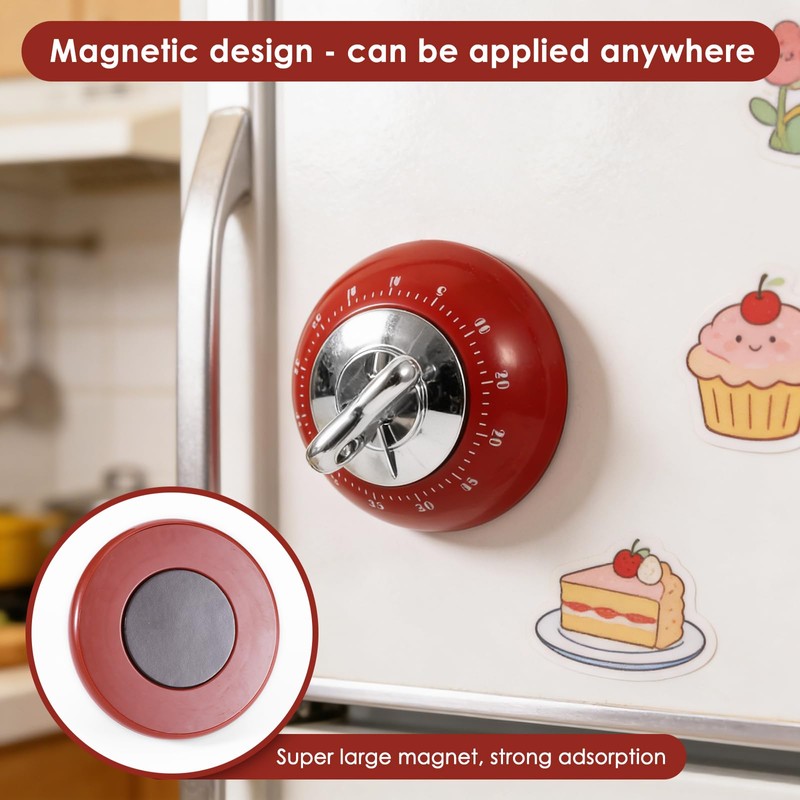 Magnetic Mechanical Timer, Mechanical Egg Timer, 60 Minute Mechanical Kitchen