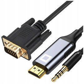Co2 VGA D-SUB to HDMI 2K/60Hz Cable with Audio Mini Jack, Full HD 1080p, Plug & Play, Gold Plated, Disposable Adapter, Converter, Compatible with Monitors, Projectors, Aluminum Space Gray (1m)