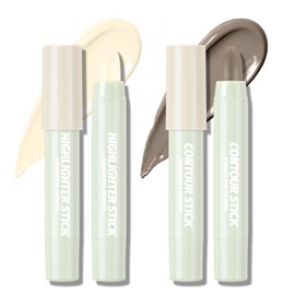 HOSAILY 2Pcs Cool Toned Contour Stick Duo Set, Smooth Blendable Cream Highlighter Stick Makeup Kit, Long Wear Waterproof Matte Finish Grey Bronzer Pen, Natural Face Contouring Pen for Sculpt Cheek