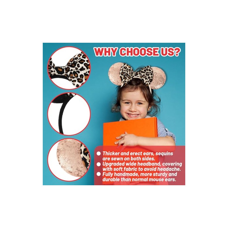 2 Pcs Mouse Ears Headbands, Shiny Bow Glitter Mouse Ears