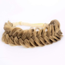 BOBIYA Messy Wide 2 Strands Synthetic Hair Auburn Braided Headband Classic Chunky Braided Headband Elastic Stretch Braided Hair Band (Dark Blonde)