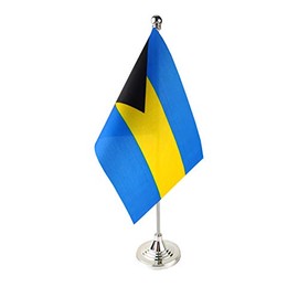 GentleGirl.USA Bahamas Table Flag, Stick Small Mini Bahamian Flag Office Table Flag on Stand with Stand Base, International Festival Decoration,Bahamians Theme Party Decoration,Home Desk Decoration