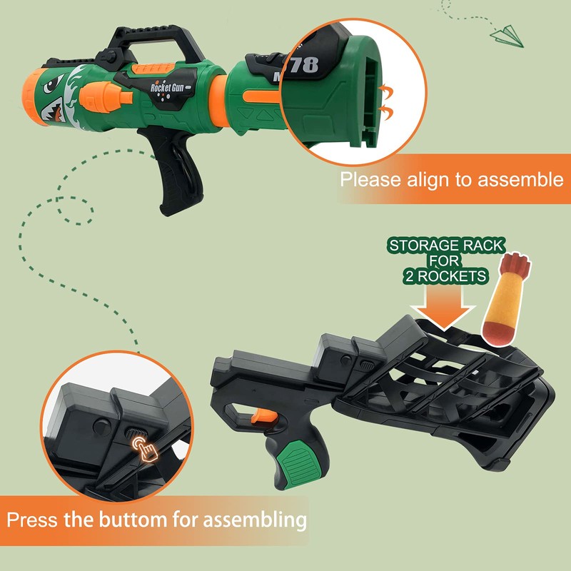 Gantan Toy Rocket Barrel Launcher-Fires Foam Rockets Includes 6 Rockets