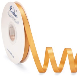Ribbli Old Gold Satin Ribbon Double Faced Satin 3/8 Inch x Continuous 50 Yards-Old Gold Ribbon for Gift Wrapping Crafts Wedding Decoration Bows Bouquet Floral Arrangement