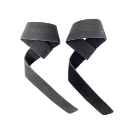 BEAR GRIP - Leather Weight Lifting Straps for Gym, Bodybuilding, Powerlifting, Crossfit and more (Black, Non-Padded)