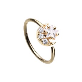 Pierced Owl 20GA Gold Plated Stainless Steel CZ Crystal Moon and Star Bendable Nose Ring (Diameter: 8mm (5/16"))