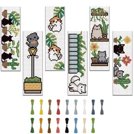 FREEBLOSS 6 Set Bookmark Cross Stitch Kits Stitch Bookmark Cross Stitch Kits with Instructions Cartoon Cat Pattern Punch Needle Kit for Beginners Bookmark Making Kit for Gift