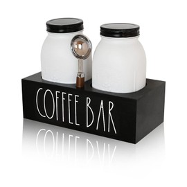 Coffee Sugar Tea Canister Set, Coffee Bean Storage Jar with Spoon and Airtight Lids, Coffee Containers, Farmhouse Coffee Bar Accessories, Coffee Station Decor (2 jars)