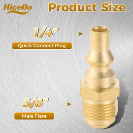 Hicello 2pcs 3/8" Male Flare to 1/4" Quick Connect Plug Brass Natural Gas Quick Connect Fitting Universal for RV Gas Supply, Heater, Grill Fire Pit Propane Extension Hose Hook Connecting Gas Appliance
