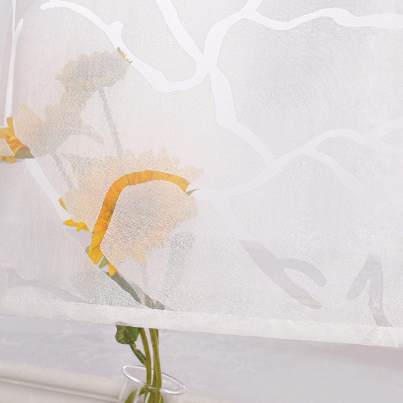 Heichkell Short Burnout Net Curtain, Kitchen Curtain, Transparent, Tab Top,