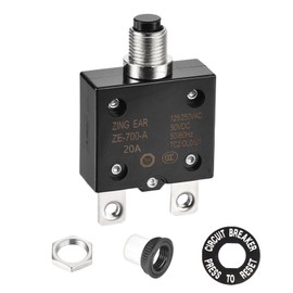 DMiotech 20A Thermal Circuit Breaker 125/250V AC 50V DC 50/60Hz 2.3x1.4x0.6 Push Button Manual Reset Overload Protector with Waterproof Button Cap for Overload Protection Application