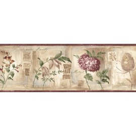 Wall Border - Vintage Flowers Faux Distressed Wallpaper Border Retro Design, Prepasted Roll 15 ft. x 7 in.
