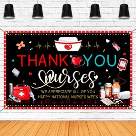 Mocsicka Thank You Nurses Banner Happy National Nurses Week Banner Backdrop Nurse Party Decorations We Appreciate You Nursing Backdrops (Black, 70.8x43.3 inch)