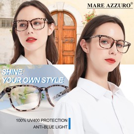 MARE AZZURO Bifocal Reading Glasses 1.50+ Women Blue Light Blocking Readers Large Outdoor reader 1.0 1.5 2.0 2.5 3.0 3.5 (Leopard, 1.50)