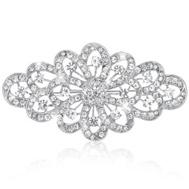 Silver Rhinestone Brooch Pin for Women, Wedding Bridal Bouquet Brooch Pin Crystal Brooches for Wedding, Elegant Rhinestone Floral Lapel Pins for Suit Dress Hats Bags