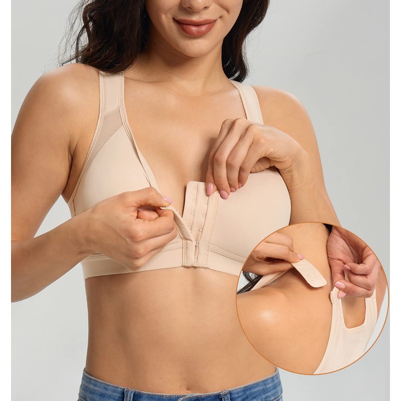 Lemorosy Front Closure Full Coverage Posture Bra Wireless Back Support