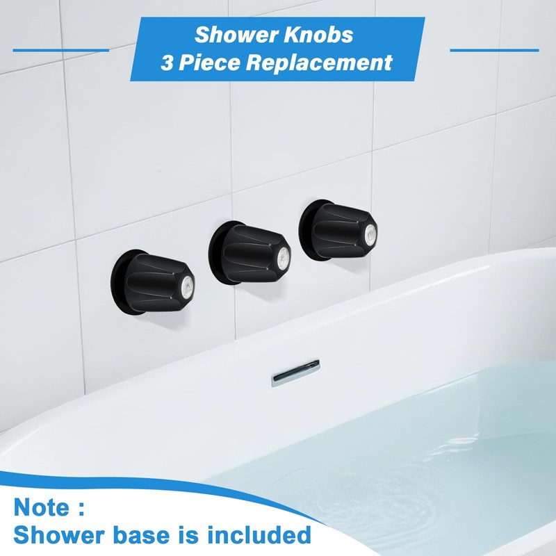 Coolfell Metal Matte Black Shower Knob 3 Piece Replacement, Compatible