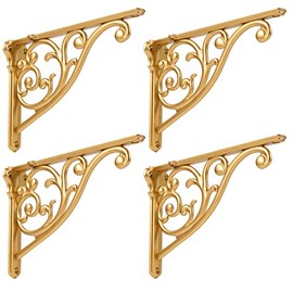 Khtumeware Gold Shelf Brackets 10 Inch 4 Pack Heavy Duty Antique Gold Wall Bracket Baroque Kitchen Decorative Rack Shelves