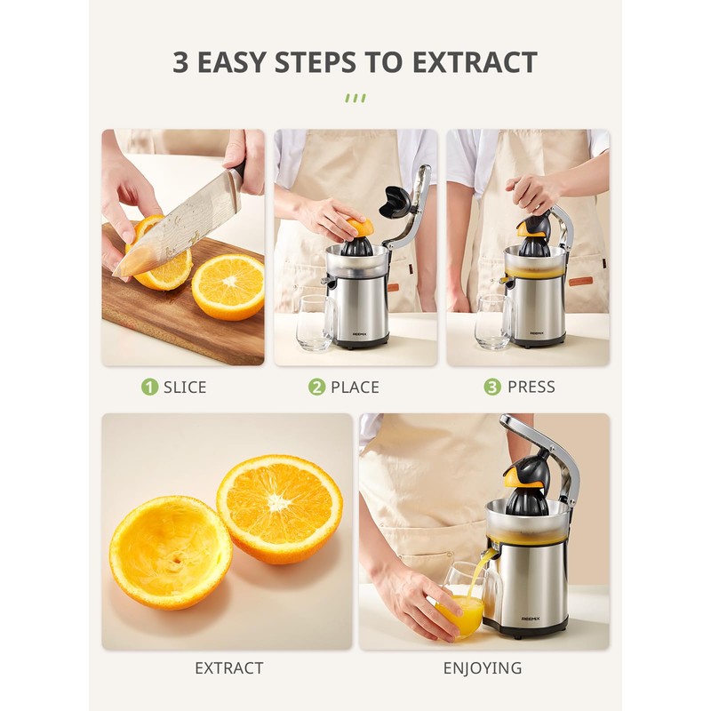 Reemix Electric Citrus Juicer - Orange, Lemon, Grapefruit Juicer with