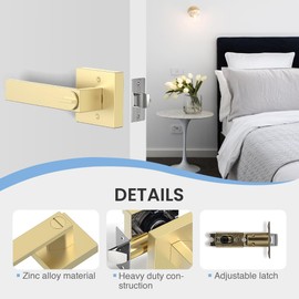 Mayvigor 1 Pack Door Handles, Satin Brass Door Knobs Privacy Function Without Keys, Bedroom Bathroom Door Knobs Interior for Left or Right Handed Doors, Gold Modern Door Levers