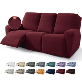 JIVINER 8-Piece Recliner Sofa Covers Stretch Jacquard Couch Covers for Recliner Slipcovers for Living Room 3 Cushion Soft Recliner Protector with Pocket (Sofa Recliner, Wine Red)