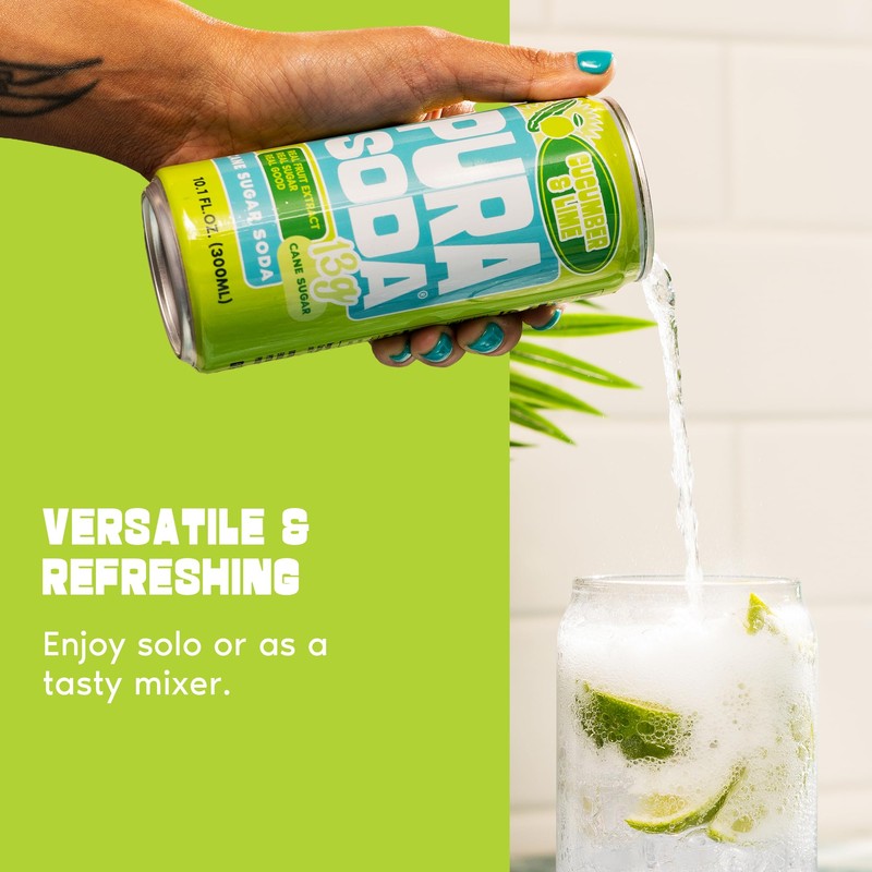 PuraSoda® Cucumber & Lime | Low-Calorie, Cane Sugar Soda Beverage