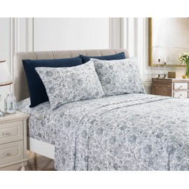 Elegant Comfort Amelia Paisley Printed 4-Piece Sheet Set, Deep Pocket 1500 Thread Count, Fade, Stain, and Wrinkle Resistant, Fitted Sheets with Smart Pockets, Paisley Sheet Set, Twin, Sapphire Navy